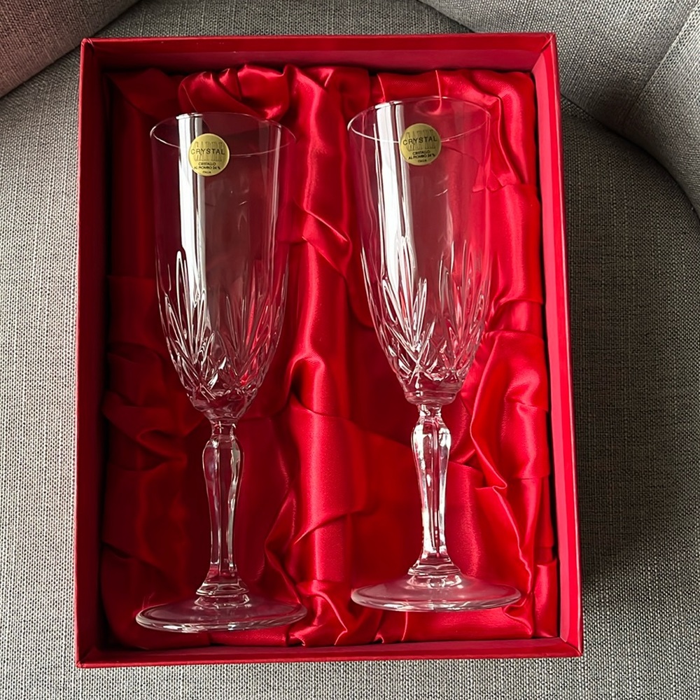 Royal Crystal Rock Champagne Glasses (set of 2) Never Used in Original Packaging